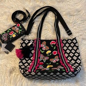 America & Beyond Midnight Butterflies Tote Bag Set, New Without Tags